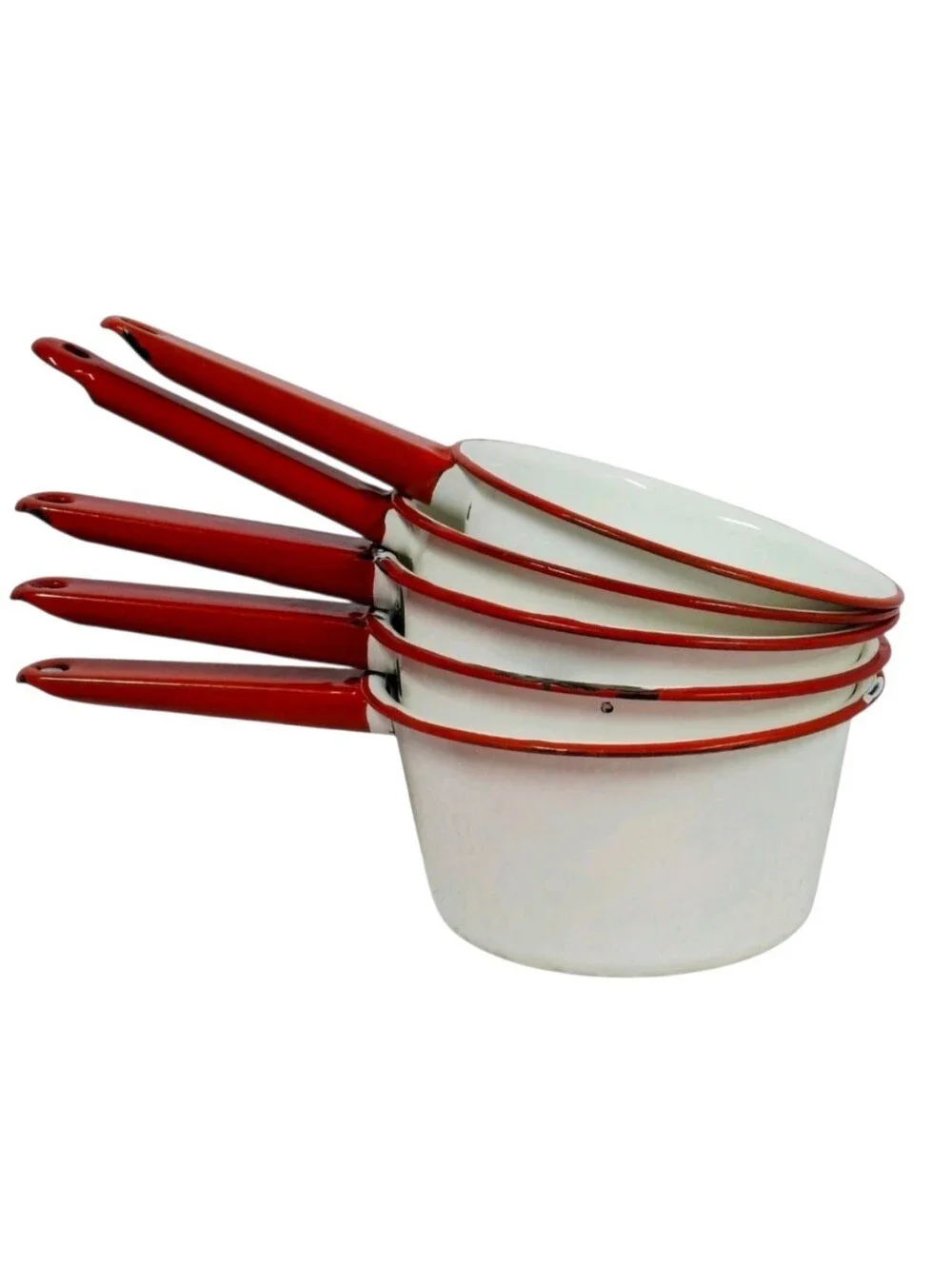 Vintage Red White Enamelware Saucepan Cookware Farmhouse Kitchen Collectible